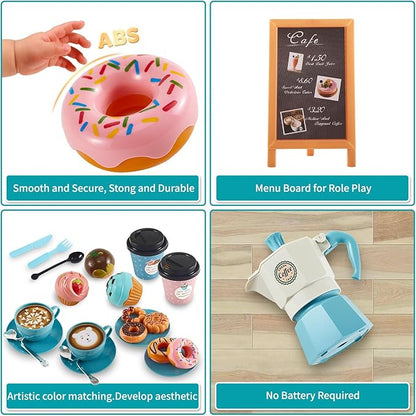 Ice Cream Tea Party Play Set for Kids Role Play, Dessert Coffee Toys, Create Sweet Treats and Brew Coffee in Style Play House, for Boys Girls 3 4 5 6 Years Old, Birthday Gifts, Class Rewards,Christmas