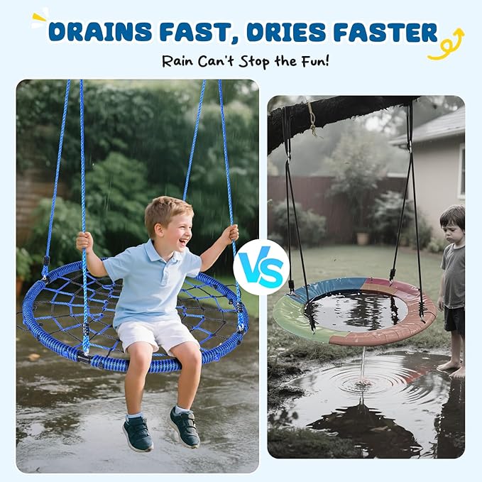 Trekassy 750lbs 40“ Spider Web Saucer Tree Swing for Kids Adults, Outdoor Net Swing with Steel Frame and 2 Hanging Straps-Blue+Black (Patented)