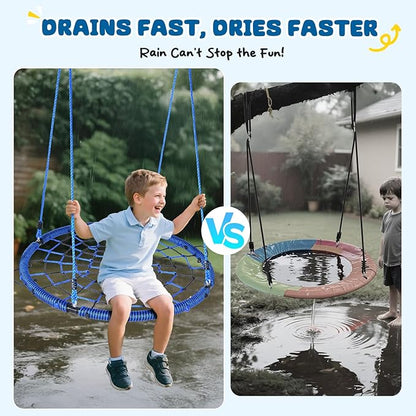 Trekassy 750lbs 40“ Spider Web Saucer Tree Swing for Kids Adults, Outdoor Net Swing with Steel Frame and 2 Hanging Straps-Blue+Black (Patented)