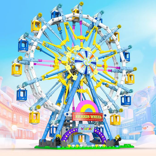 2025 Newly Upgrade Ferris Wheel Building Set with Fairy Light, Two-Way Rotating Ferris Wheel Building Blocks Set of 813 PCS, Amusement Park Model Kit for Kids Ages 8+, Ideas Gift for Boys and Girls