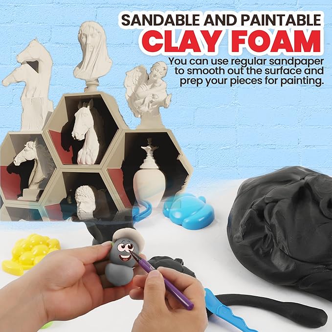 3.3 lbs Moldable Cosplay Foam Clay (Black) - Air-Dry High Density Clay for Intricate Designs - Dries Evenly Within 24-48 Hours - Sandable and Paintable Clay Foam