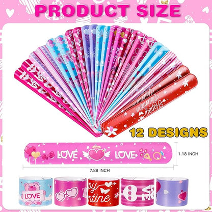 72 Pcs Valentines Slap Bracelets Rubber Bracelets Valentines Party Favors Gifts for Kids School Classroom Goodie Bag Stuffers