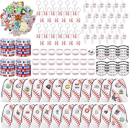 Aoriher 194 Pcs Baseball Party Favors Set Sport Silicone Bracelet Sport Car Keychain Whistle for Girls Boys Birthday Gifts Sport Themed Party Supplies