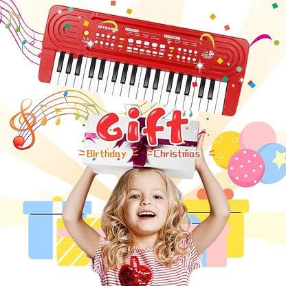 Kids Toddler Toy Piano Keyboard - 37 Key Pianos for Kid Music Toys Instruments with Microphone | Explore Creativity, Perfect Birthday for 3-8 Year Old (Red)