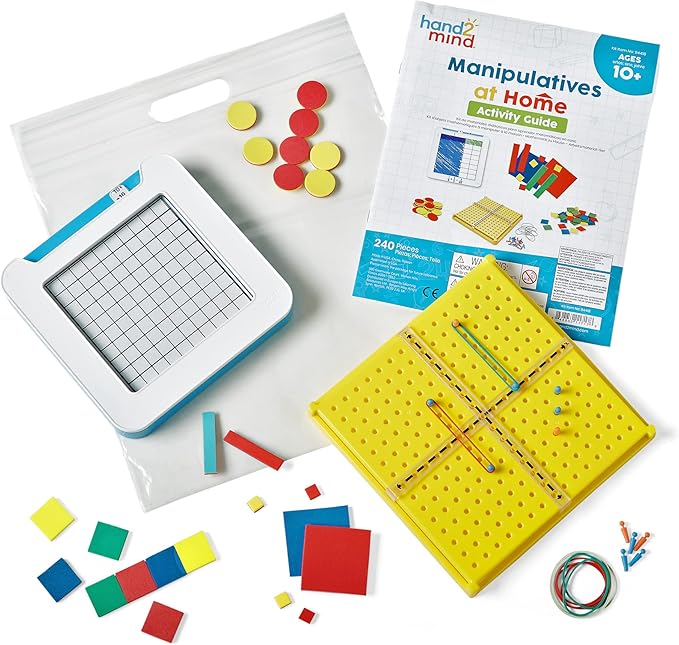 hand2mind Take Home Math Manipulatives Kit for Kids Grade 6-8, with Algebra Tiles, Build-A-Grid, Two Color Counters, Color Tiles and Coordinate Pegboared (Single Kit)