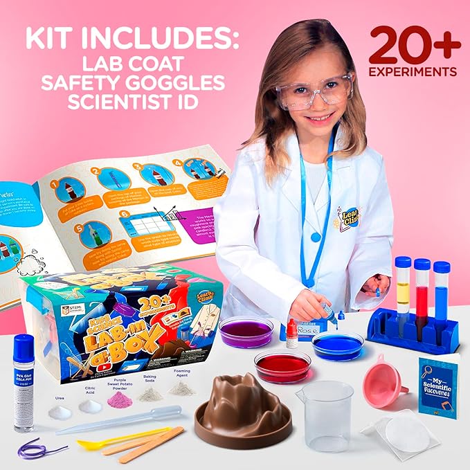 Science Kit for Kids Ages 3, 4, 5, 6, 7 - Over 20 Science Experiments - Lab Coat Included