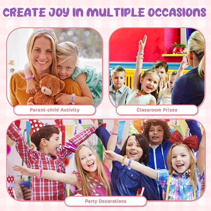 Kids Silicone Bracelets with Rhinestone Stickers - Adjustable Letter Rubber Bracelets Wristbands, Boys Girls Dress Up Jewelry Accessories Party Favors Decoration Birthday Gifts for Ages 6 7 8