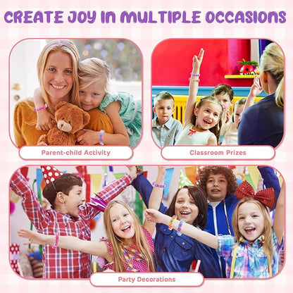 Kids Silicone Bracelets with Rhinestone Stickers - Adjustable Letter Rubber Bracelets Wristbands, Boys Girls Dress Up Jewelry Accessories Party Favors Decoration Birthday Gifts for Ages 6 7 8