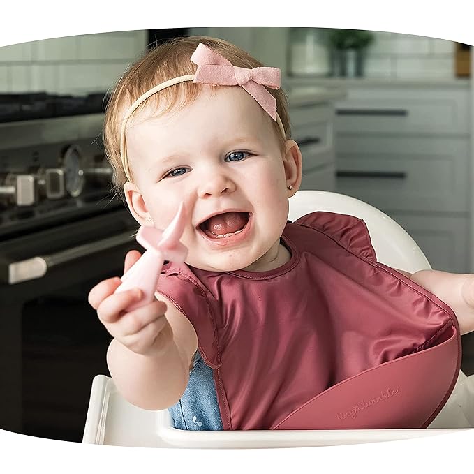 Tiny Twinkle Silicone Training Utensils - Baby Spoons and Baby Forks For Self-Feeding Training - Silicone Baby Led Weaning Utensils For Toddlers And Babies 6-24 Months - Baby Feeding Supplies (Rose)