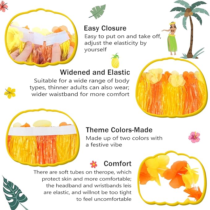 Fortuning's JDS Girl's Hawaiian Hula Grass Skirt for Party Outfits Kids Flowers Costume for Luau Tropical Beach Party Decor