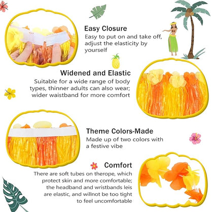 Fortuning's JDS Girl's Hawaiian Hula Grass Skirt for Party Outfits Kids Flowers Costume for Luau Tropical Beach Party Decor