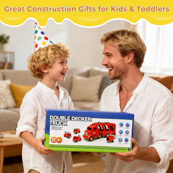 Construction Toy Trucks with 6 Construction Vehicles, Sound Light Transport Carrier Truck Construction Toys for Kids 3-5-7, Toddler Boy Toy for 3 4 5 6 7+ Year Old Boy Birthday Gifts Christmas