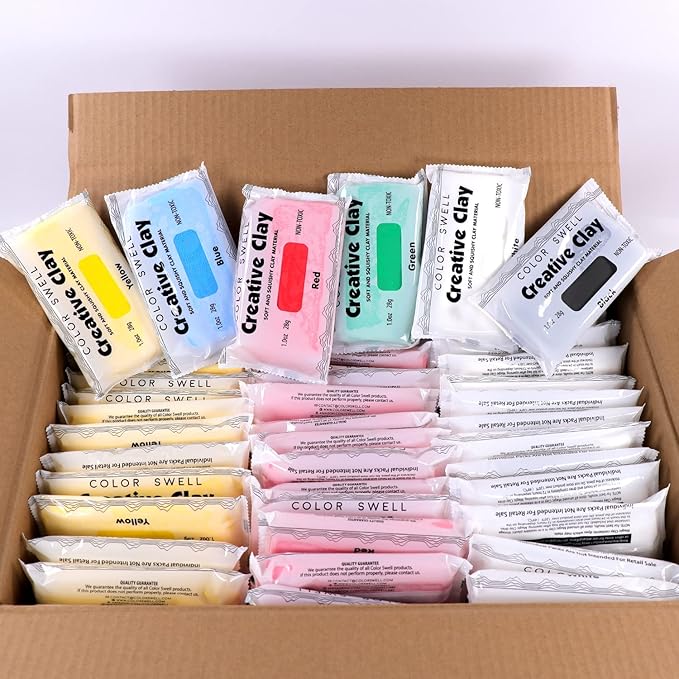 Color Swell Creative Clay Bulk Pack - 80 Packs of 1oz air-Drying Clay for Kids, Adults, classrooms