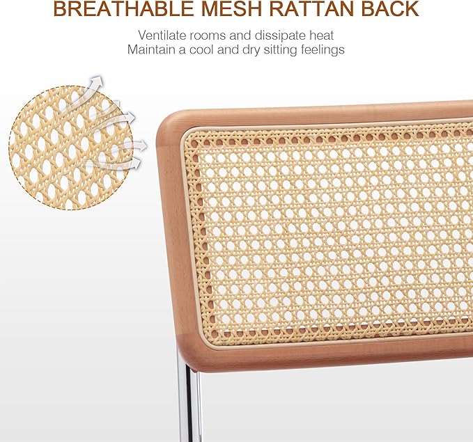 Zesthouse Modern Home Office Chair Leather Desk Chair with Natural Rattan Back, Vanity Chair for Girls Women, Upholstered Tufted Swivel Armchair, Height Adjustable Computer Task Chair