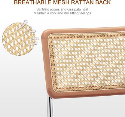 Zesthouse Modern Home Office Chair Leather Desk Chair with Natural Rattan Back, Vanity Chair for Girls Women, Upholstered Tufted Swivel Armchair, Height Adjustable Computer Task Chair