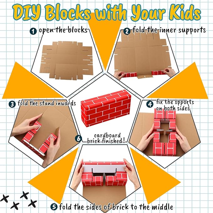 Junkin 80 Pack Jumbo Cardboard Building Blocks for Kids Large Stacking Cardboard Bricks Thick Building Blocks for Construction Supplies Favor Preschool Building Sets Daycare Toddlers