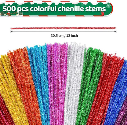 Eppingwin 500pcs Pipe Cleaners, Glitter Pipe Cleaners Craft Supplies, 10 Colors Chenille Stems for DIY Arts Crafts Project