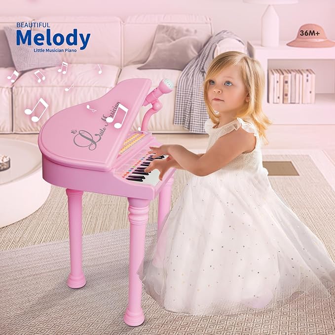 Love&Mini Piano Keyboard Toys for Girls - 31 Keys Kids Toy Piano with Microphone and Stool for Toddler Music Toy for 3+ Years Old Girls Birthday Gift