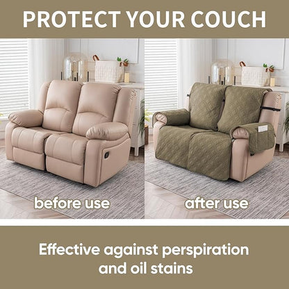 Easehomey Waterproof Loveseat Recliner Cover,Non Slip Reclining Couch Covers for 2 Seat,Dog Chair Cover Furniture Protector Washable Chair Cover with Pocket for Kids,Pets,Dogs(Khaki,2Seat)