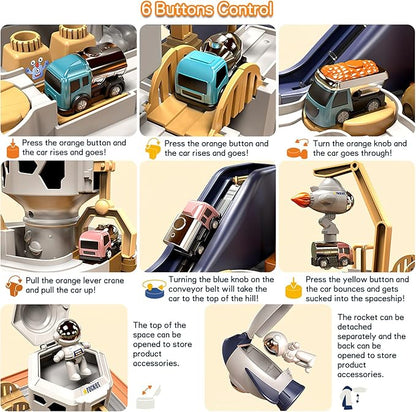 Mostop Kids Race Track Game Car Adventure Toy for 3 4 5 6 7 Years Old Boys Girls, Spaceship Puzzle Rail Track City Rescue Playset Magnet Toy Educational Learning Toddler Race Track with 3 Mini Cars