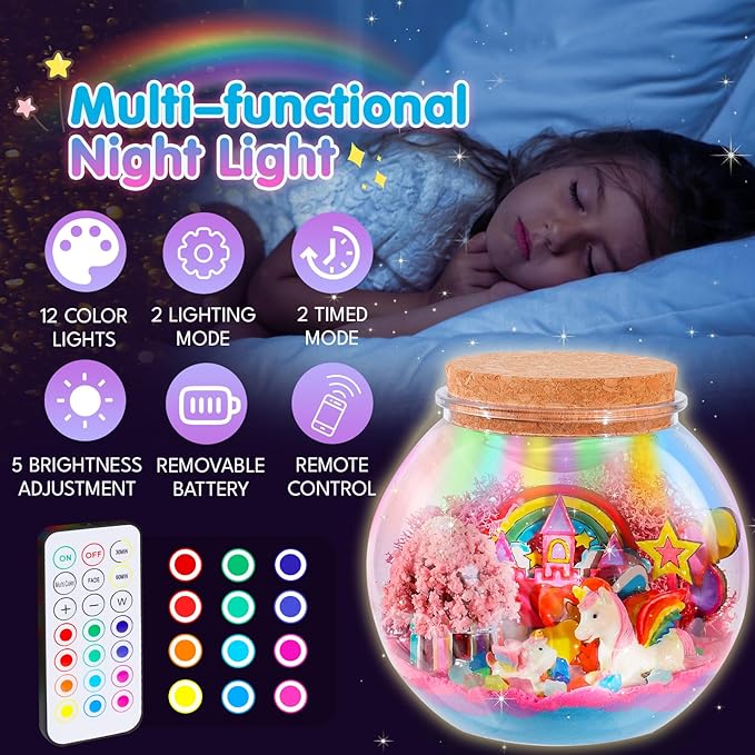 Unicorn Terrarium Kit for Kids - Arts & Crafts Activities Sets With Glow in The Dark Painting - DIY Unicorn Toys Birthday Gifts for Girls Age 5, 6, 7, 8, 9, 10, 11 & 12 Year Old(Unicorn Terrarium)