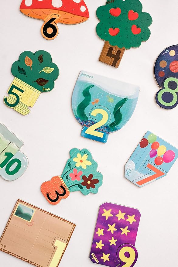 Tagalog Wooden Matching Number Magnets Game, Educational Matching Game for Toddlers 3+ Years Old - Fun Toddler Memory Game with Numbers and Words- Magnetic Learning Toy with Wooden Pieces