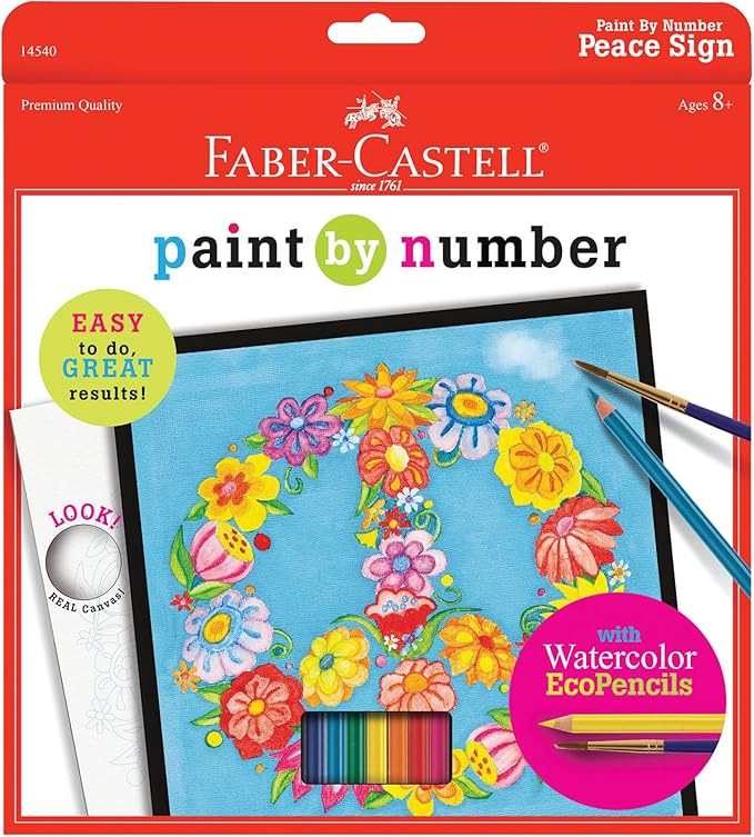 Faber-Castell Paint By Number Peace Kit - Watercolor Paint by Number for Kids