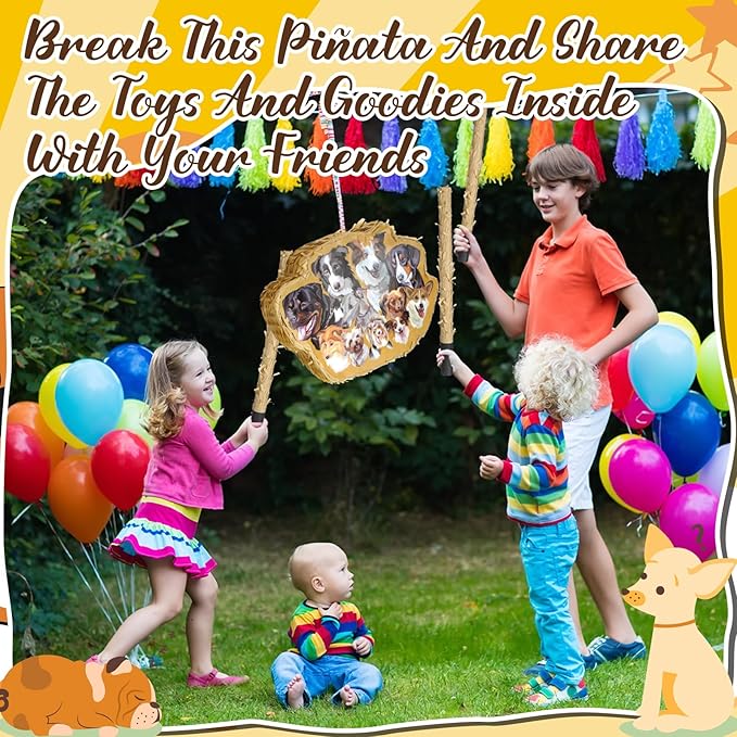 Syhood 52 Pcs Dog Party Favors for Kids Set Dog Piñata for Birthday Party Include Piñata Stick Blindfold Mask Confetti 12 Slap Bracelets 12 Dog Figures Dog 12 Sheets Sticker 12 Straws for Girl Boy