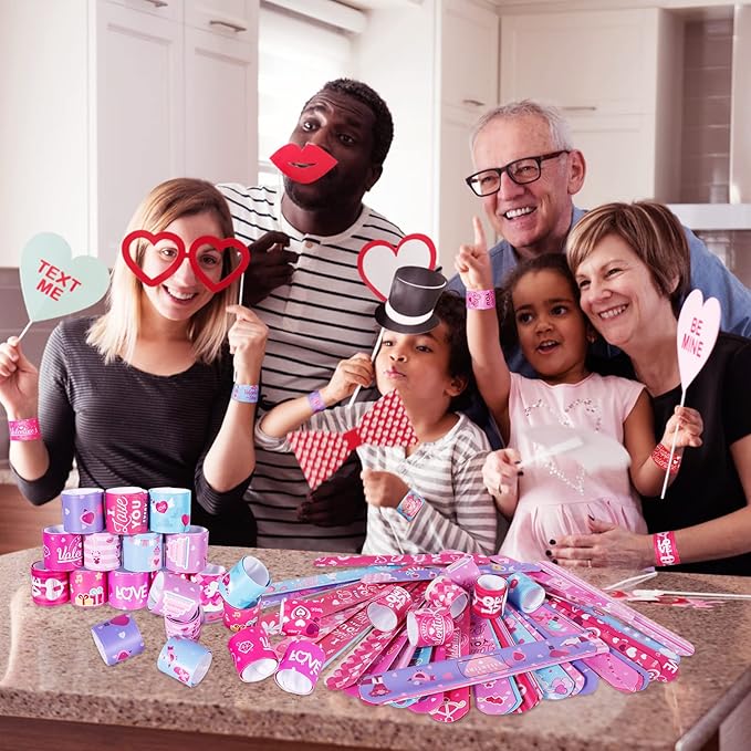 72 Pcs Valentines Day Slap Bracelets Wristbands Toys for Valentines Day Party Supplies Gifts for Kids Students Teens Adults Birthday Giveaways and Game Prizes School Supplies