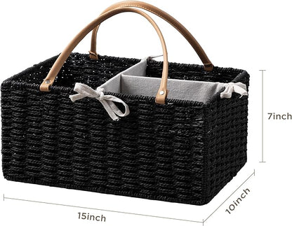 HBlife Large Baby Diaper Caddy Organizer, Paper Rope Storage Baskets Nursery Bin with Removable Divider, Portable Car Organizer for Diapers, Baby Shower Gifts, Newborn Essentials Must Haves