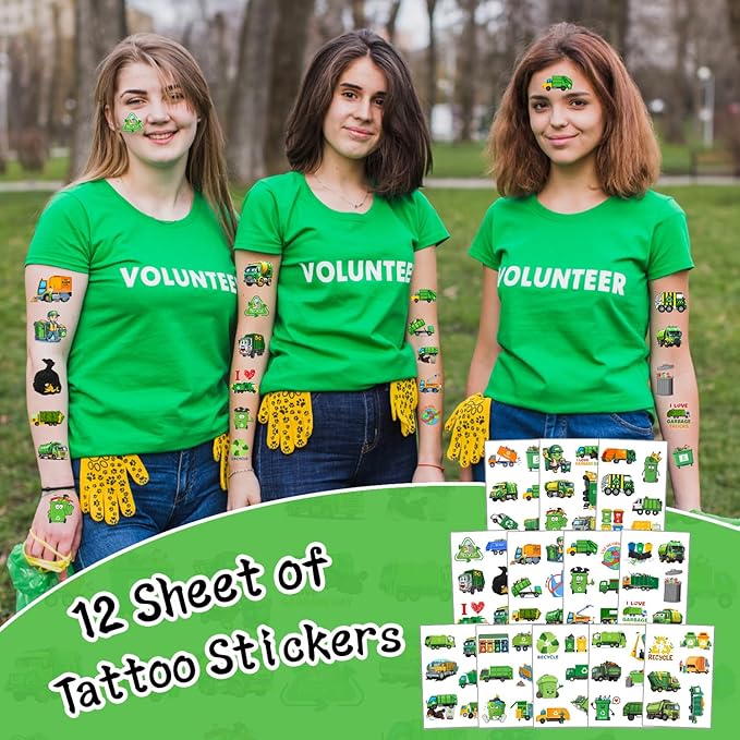 110 PCS Garbage Truck Party Favors, Garbage Trash Truck Tattoos Silicone Bracelets Keychains Stickers Badges for Garbage Truck Birthday Party Decorations Supplies Gifts for Kids Classroom Rewards