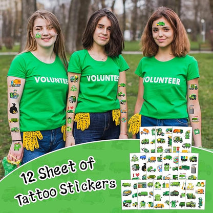 110 PCS Garbage Truck Party Favors, Garbage Trash Truck Tattoos Silicone Bracelets Keychains Stickers Badges for Garbage Truck Birthday Party Decorations Supplies Gifts for Kids Classroom Rewards