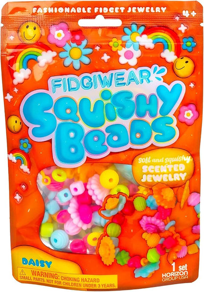 Fidgiwear Squishy Beads – Daisy Orange Theme, Create Fashionable Fidget Jewelry with Scented Squishy Beads for Jewelry Making, Toddler Sensory Bracelet Making Kit for Ages 3+
