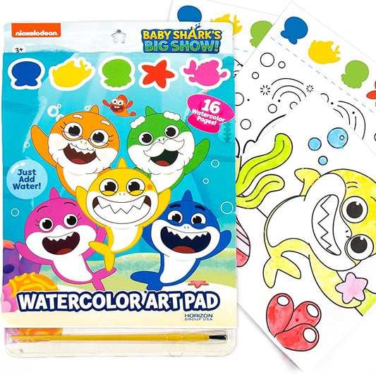 Horizon Group USA Baby Shark Watercolor Art Pad – Baby Shark Water Coloring Book & Painting Set –Baby Shark Watercolor Painting Kit – Great Baby Shark Art Set for 3 Year Old