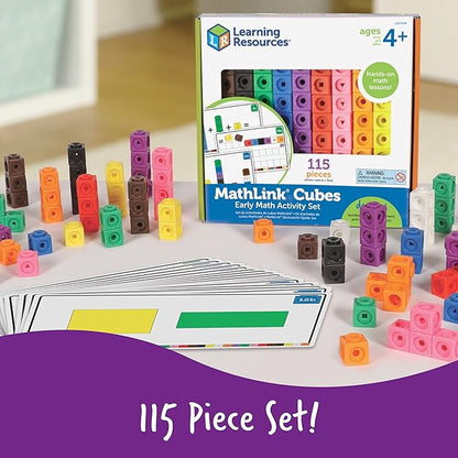 Learning Resources MathLink Cubes Early Math Activity Set - 115 Pieces, Ages 4+, Kindergarten STEM Activities, Linking Cubes, Connecting Cubes