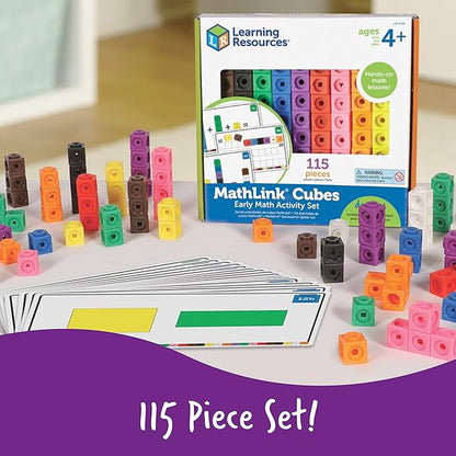 Learning Resources MathLink Cubes Early Math Activity Set - 115 Pieces, Ages 4+, Kindergarten STEM Activities, Linking Cubes, Connecting Cubes