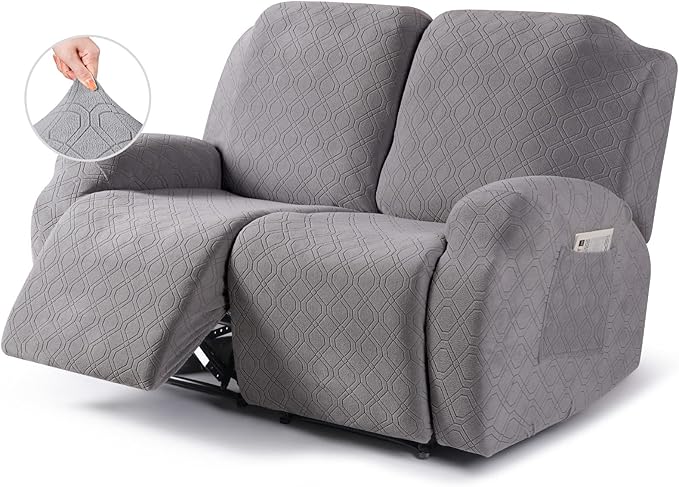 VANSOFY Recliner Cover, 2-Pieces Stretch Reclining Couch Cover with Pockets Loveseat Sofa Slipcovers Soft Washable Furniture Protector for Dogs Cats(Light Gray)