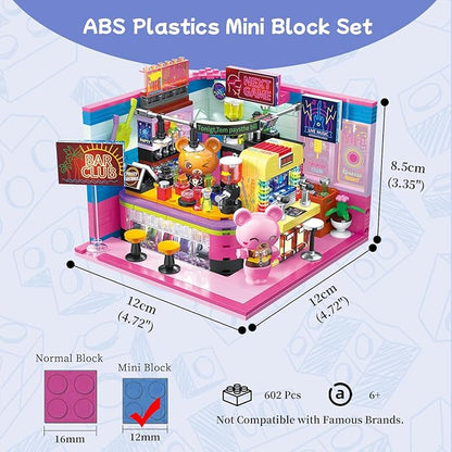 Friends House Building Block Set, Bear Club Business City View Small Brick Model, Mini Construction Toy, Hobbies Christmas Birthday Gift for Teens Children Kids Boys Girls 6+, 602pcs