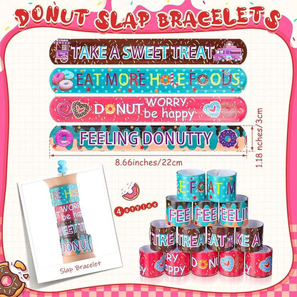 196 Pcs Donut Party Favors Include Donut Bracelets Donut Keychains and Stickers Doughnut Birthday Party Decorations for Boy Girl Two Sweet Birthday Supplies Classroom Prizes