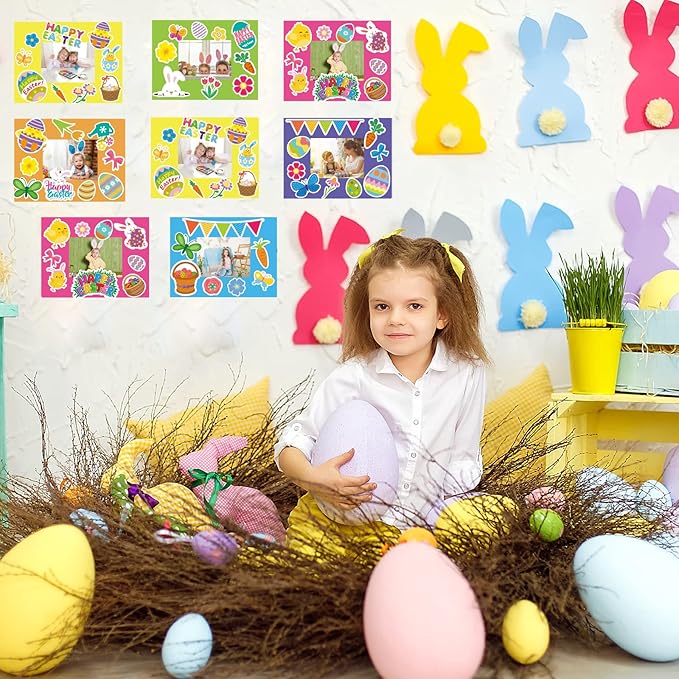 chiazllta Easter Kid's Craft Kits Easter Picture Frames Craft Bunny Egg DIY Photo Frames Suitable for Easter Class Game Activities Gift for Kids