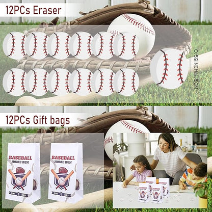 208Pcs Baseball Party Favors with Baseball Party Bags Baseball Whistle Mini Foam Baseball Ball Slap Bracelets Keychains Sticker Tattoo Eraser for Baseball Party Goodie Bag Fillers Party Decorations