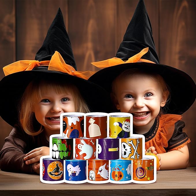 Halloween Slap Bracelet For Kids,48Pcs Halloween Party Favors, Halloween Decorations Gifts Bracelet Decorations Outdoor, Halloween Prizes Snap Bracelets Bulk Decor,Halloween Favors for Kids,Boys,Girls