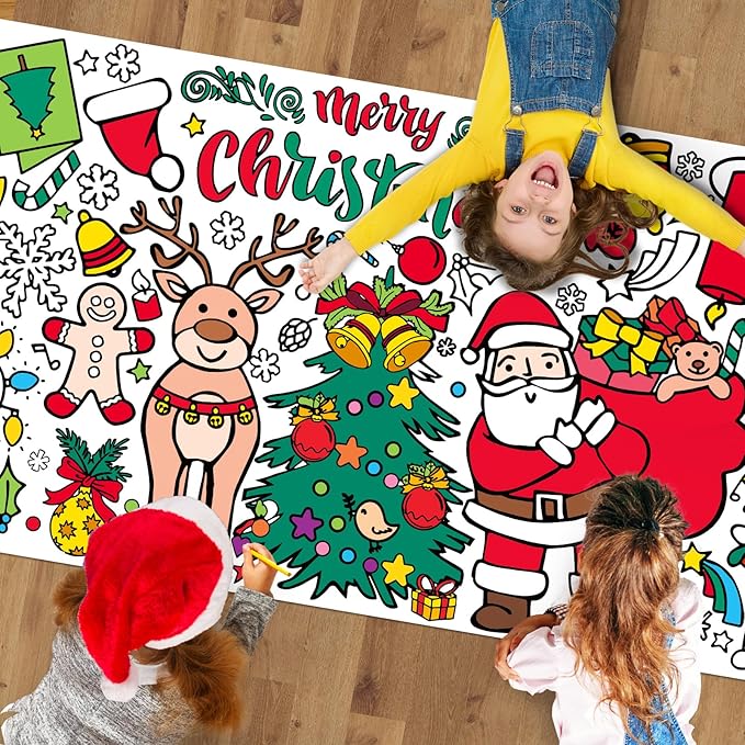 Tetor Christmas Giant Coloring Poster/Tablecloth-Christmas Crafts for Kids-30 x 72 Inches Jumbo Paper Coloring Banner Kids Gifts Activities Toys Party Decorations (Christmas)