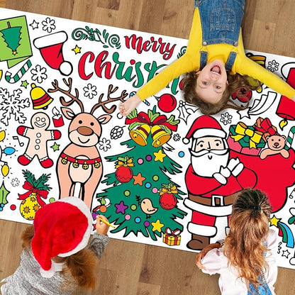 Tetor Christmas Giant Coloring Poster/Tablecloth-Christmas Crafts for Kids-30 x 72 Inches Jumbo Paper Coloring Banner Kids Gifts Activities Toys Party Decorations (Christmas)