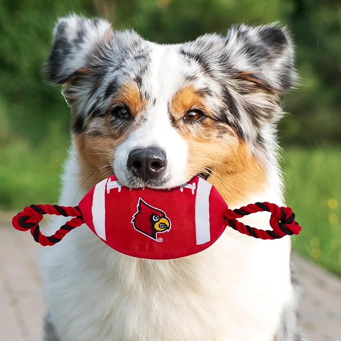 Pets First NCAA Louisville Cardinals Football Dog Toy, Tough Quality Nylon Materials, Strong Pull Ropes, Inner Squeaker, Collegiate Team Color