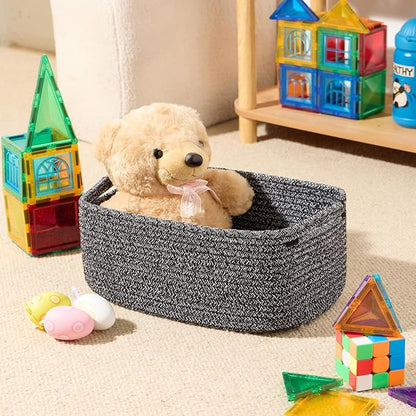 MiniArk Small Storage Baskets for Organizing | Closet Organizer Bins | Shelf Toy Basket | Woven Rope Baskets | Cube Decorative Box | Shallow Basket | 13x8.5x5.1” | 3 Packs Dark Gray