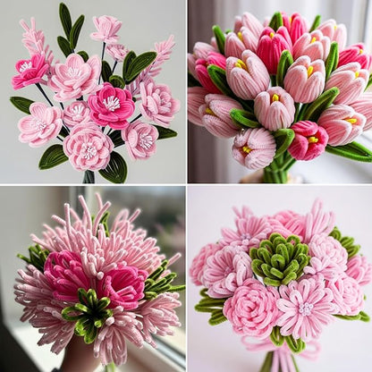 Caydo 200 Pieces Pink Pipe Cleaners for Flowers, Fluffy Craft Chenille Stems for Mother's Day Gift and Creative Arts Crafts Projects