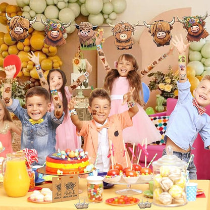 Highland Cow Party Favors Highland Cow Theme Slap Bracelets Key Chains Badges Temporary Tattoo Stickers Gift Bags for Kids Highland Cattle Farm Animal Birthday Party Supplies Baby Shower