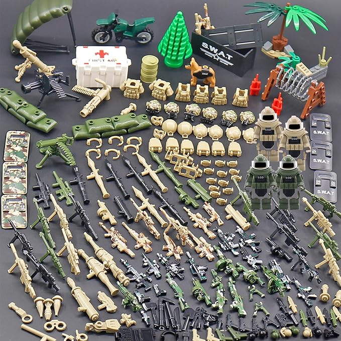 200+ Pcs Military Weapon Pack Accessories Toys Kits,STEM Military Soldier Style Weapon Sets,Swat Team Building Block Toys,Army Equipment Gear Sets,Christmas Birthday Gift for Boys,Teens,Adults