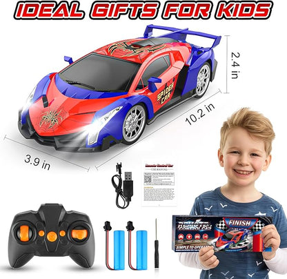 Growsland Remote Control Car, 2.4Ghz Rc Cars for Boys 4-7 8-12, Electric Kids Toys for Kids with Cool LED Lights, Rechargeable Hobby Race Cars Toys for Boys Girls Ages 4-6 5-7 6-8 8-12 Birthday Gift